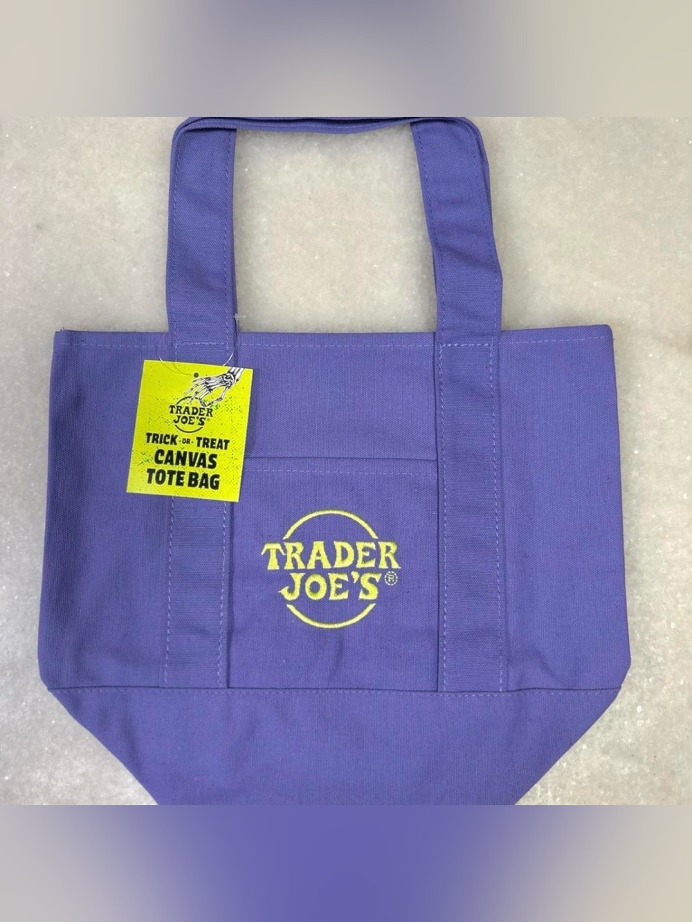 Trader Joe's Purple Canvas Mini Tote Bag with Yellow Logo